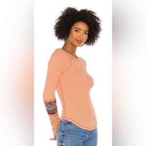 Free People In The Mix Jacquard Cuff Top In Desert Orange